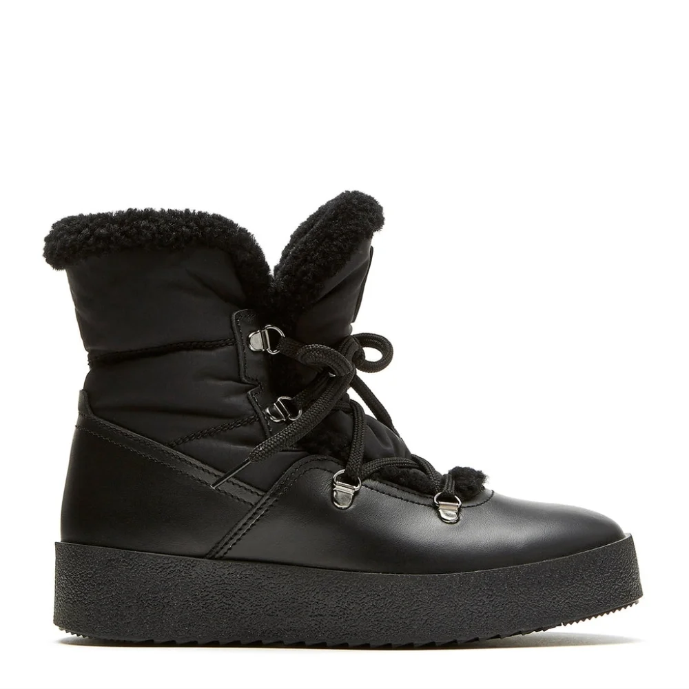 NWOT LA CANADIENNE EDDIE SHEARLING-LINED LEATHER BOOT BLACK 39 8.5